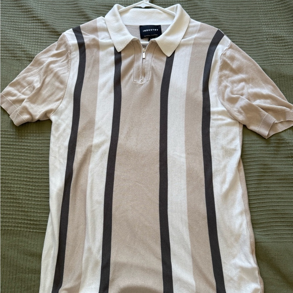 Imposter Men's Beige and Brown Striped Polo Shirt